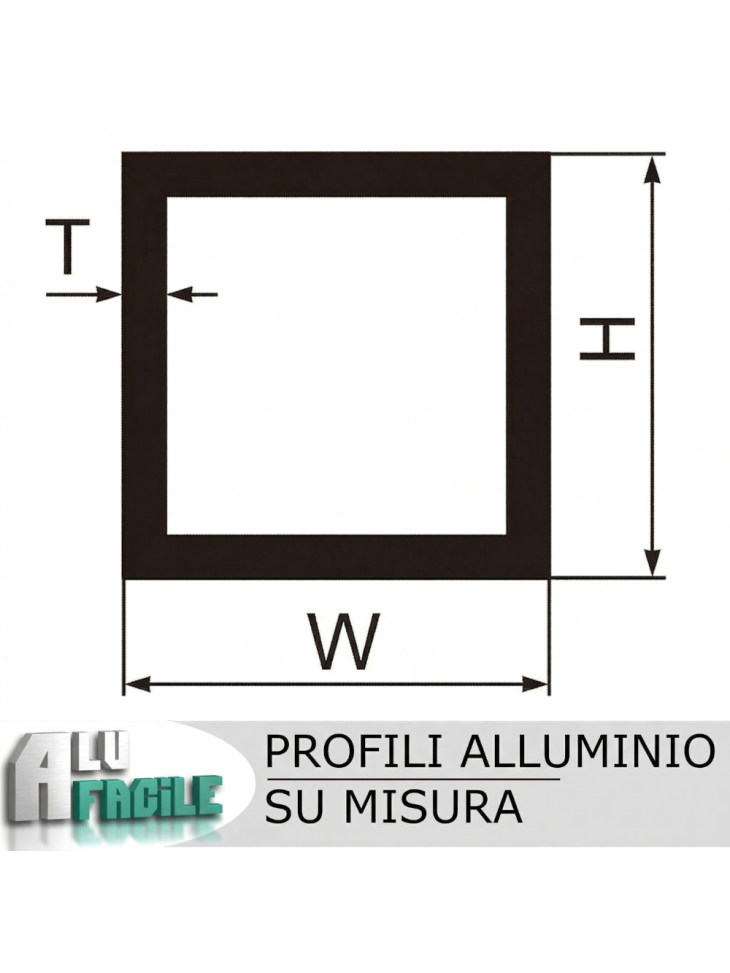 Profilo in alluminio sezione quadrata su ordinazione . Ampia gamma di sezioni. Servizio taglio e verniciatura.