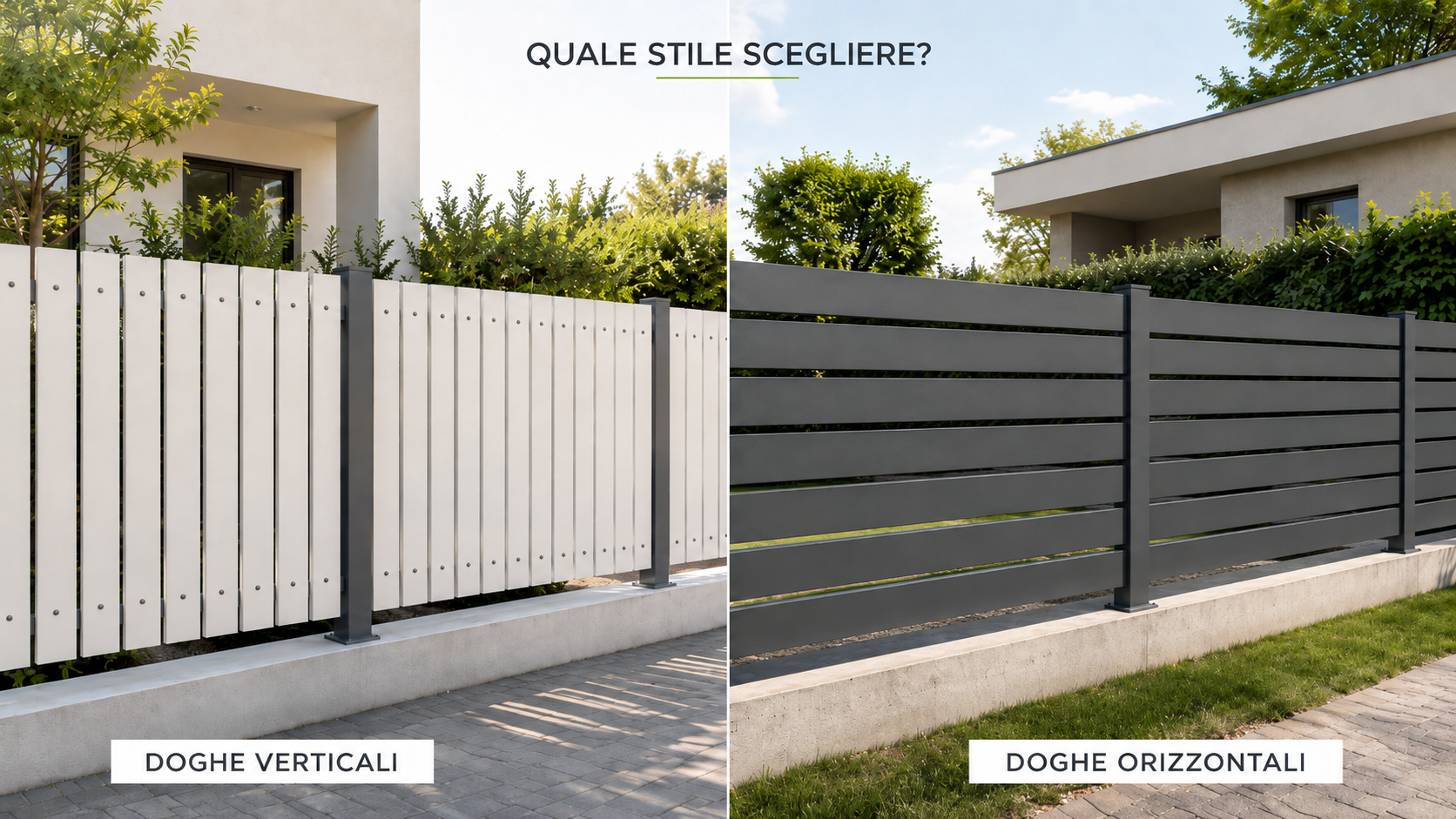 recinzione in alluminio con doghe orizzontali e verticali